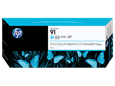 HP 91 775-ml Light Cyan DesignJet Pigment Ink Cartridge (C9470A)