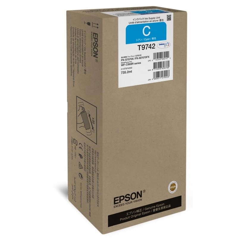 Hộp mực xanh Epson C13T974200 Cyan Ink Pack – Dung lượng cao 735 ml, chính hãng cho WF-C869R