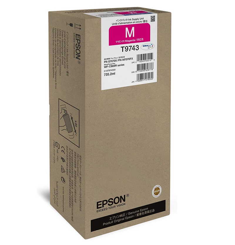 Hộp mực đỏ Epson C13T974300 Magenta Ink Pack – Dung lượng cao 735 ml, chính hãng cho WF-C869R