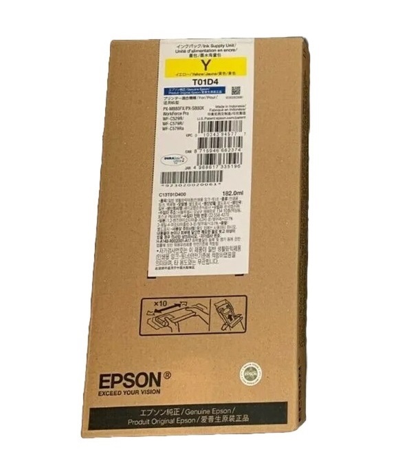 Hộp mực vàng Epson T01D4 Yellow Ink Pack C13T01D400 – Dung lượng cao 20.000 trang, chính hãng cho WF-C529R/WF-C579R