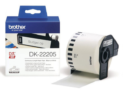 Nhãn cuộn liên tục Brother DK-22205 – continuous paper 62 mm × 30.48 m – giấy nhãn cuộn đài – chính hãng