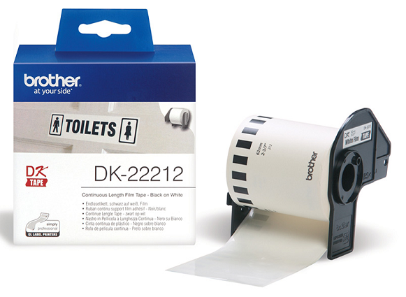 Nhãn film liên tục Brother DK-22212 – Continuous Film White 62 mm × 15.24 m – nhãn đen màng trắng cao cấp – chính hãng