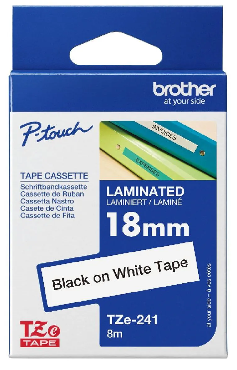 Nhãn in Brother TZe-241 – Black on White – nhãn laminate chữ đen nền trắng 18mm – chính hãng