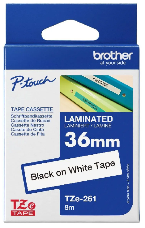Nhãn in Brother TZe-261 – Black on White – nhãn laminate chữ đen nền trắng 36mm – chính hãng