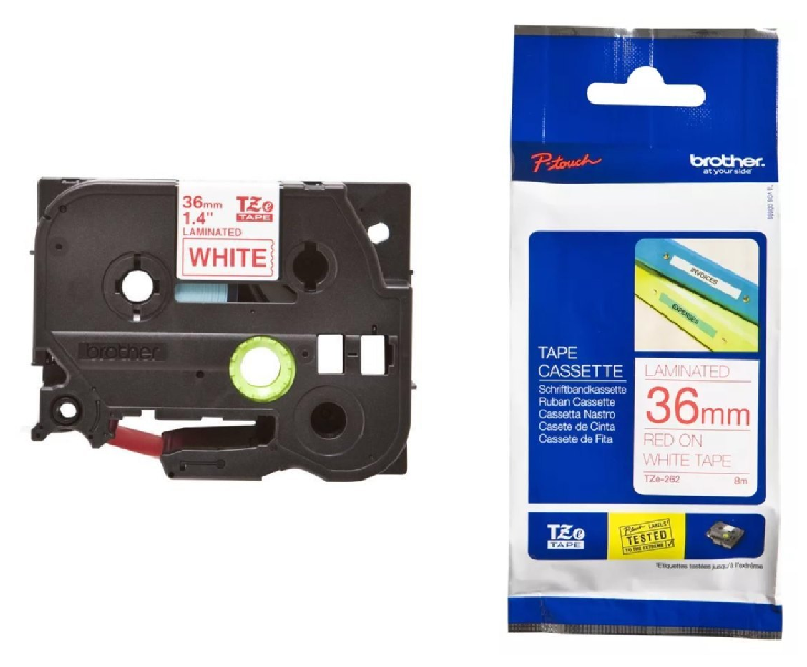 Nhãn in Brother TZe-262 – Red on White – nhãn laminate chữ đỏ nền trắng 36mm – chính hãng