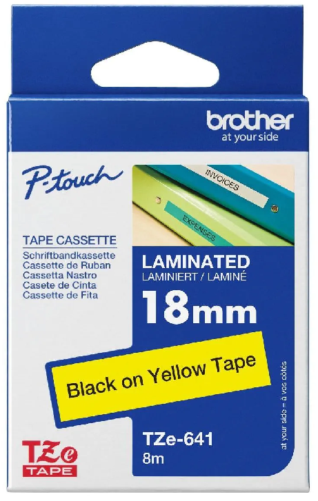 Nhãn in Brother TZe-641 – Black on Yellow – nhãn laminate chữ đen nền vàng 18mm – chính hãng