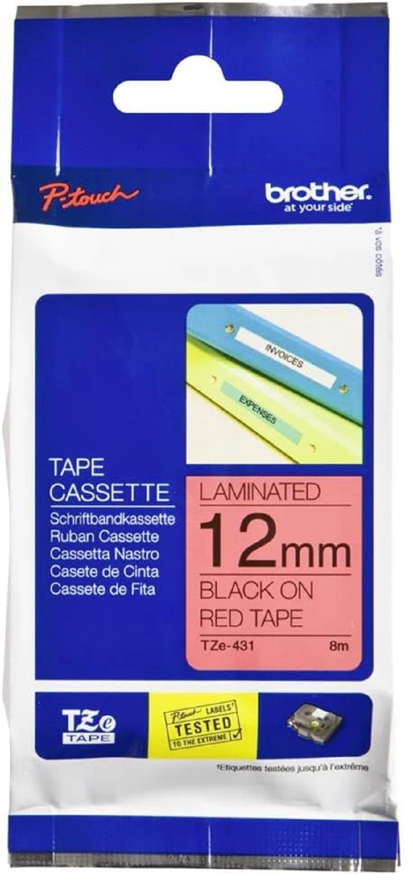 Nhãn in laminate siêu dẻo Brother TZe-FX431 – 12mm chữ đen nền đỏ – nhãn dán dây cáp – Flexible ID – chính hãng