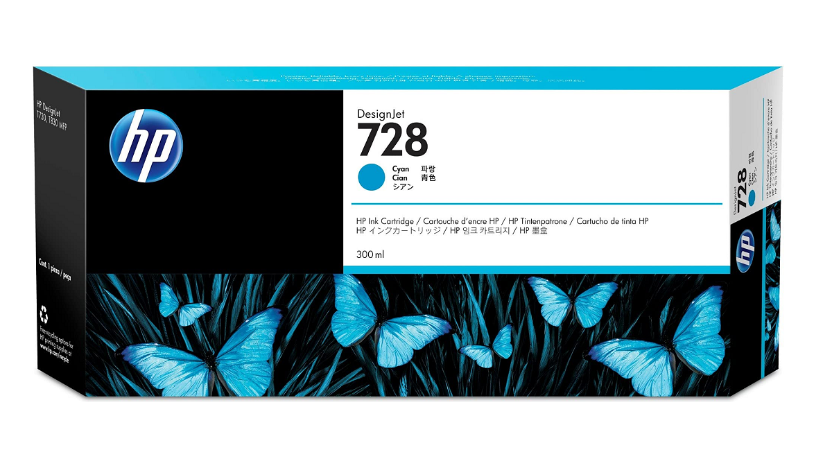 Mực in HP 728 Cyan 300ml DesignJet Ink Cartridge – Hộp mực in phun màu xanh Cyan chính hãng HP (F9K17A)