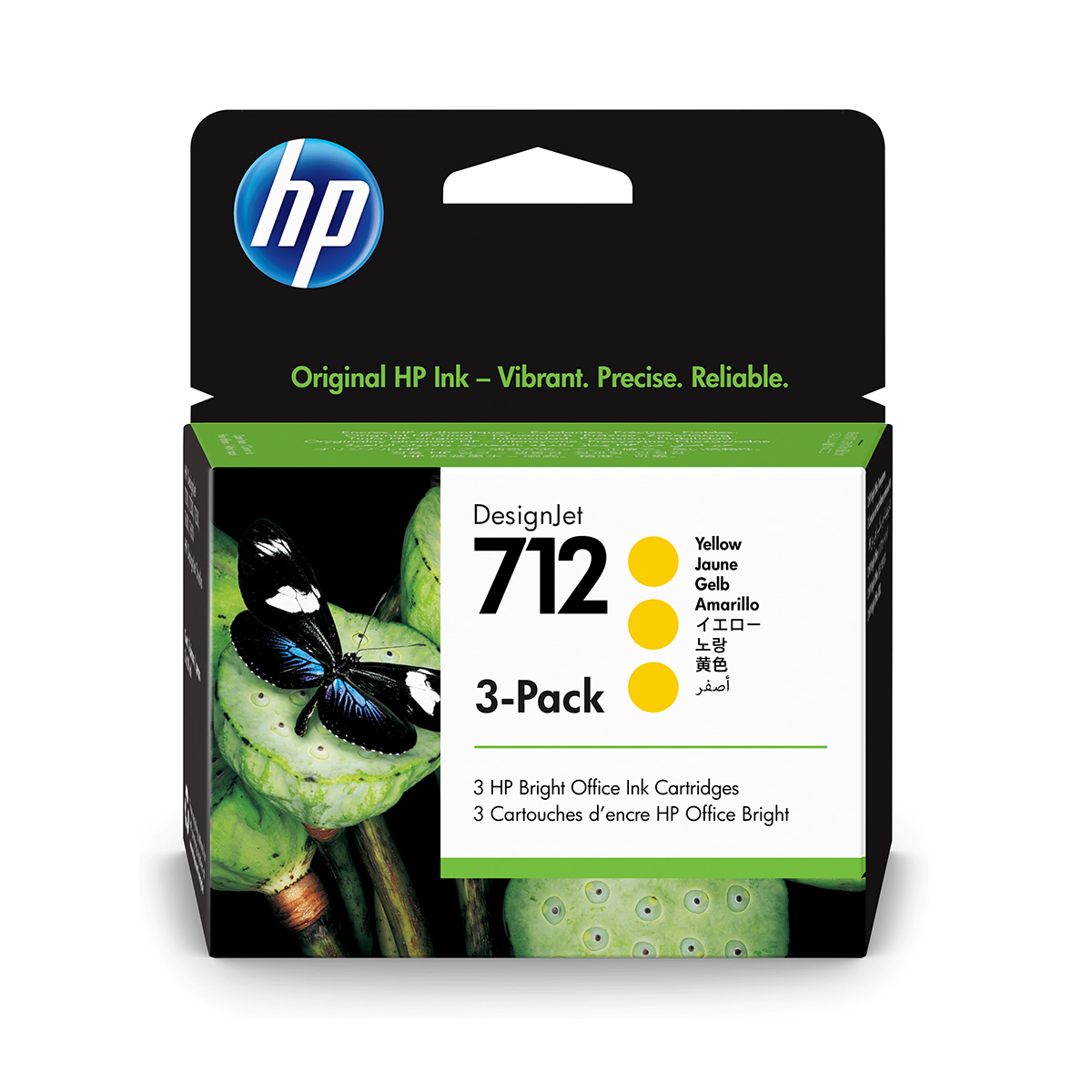 Mực in HP 712 Yellow 3-Pack 29ml DesignJet Ink Cartridge – Bộ 3 hộp mực in phun màu vàng chính hãng HP (3ED79A)