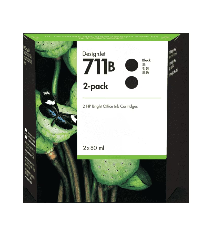 Mực in HP 711B Black 2-Pack 80ml DesignJet Ink Cartridge – Bộ 2 hộp mực đen chính hãng HP (3WX02A)