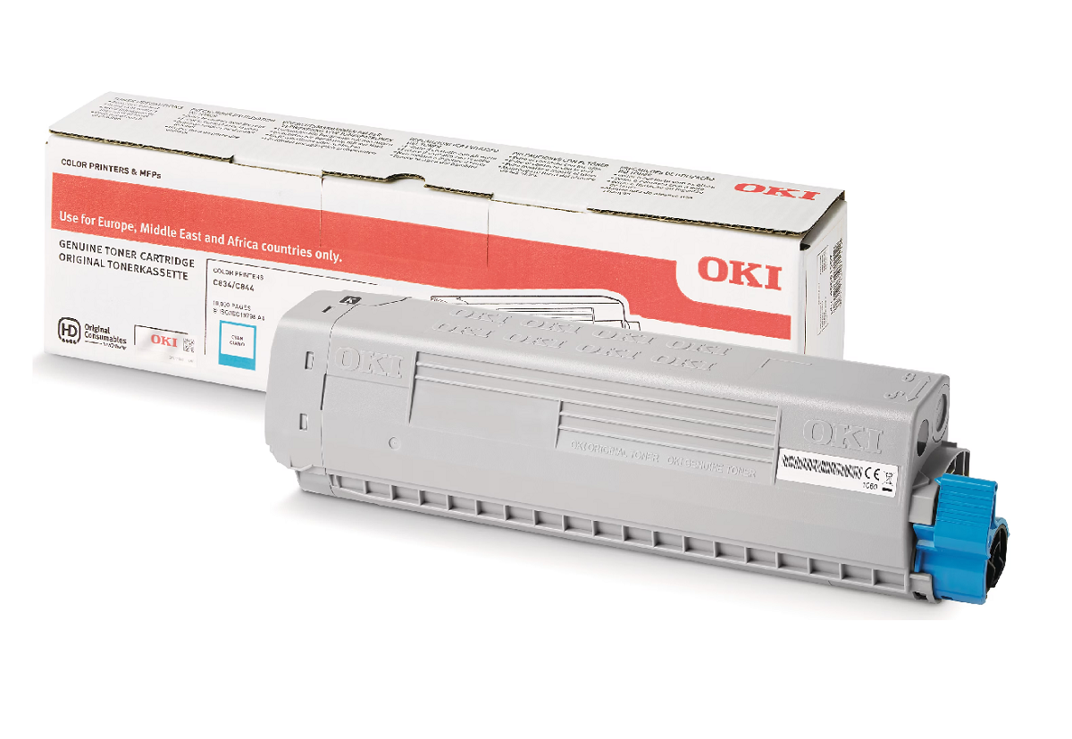 Mực in Oki C834 Cyan chính hãng – Toner xanh cho Oki C834NW (46861307)